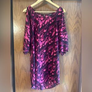Express Women's Vibrant Pink and Black Long Sleeve Dress